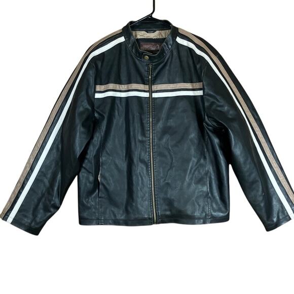 Whispering Smith Mens Jacket Black Stripes Full Zip Faux Leather Motorcycle XL - Picture 1 of 11